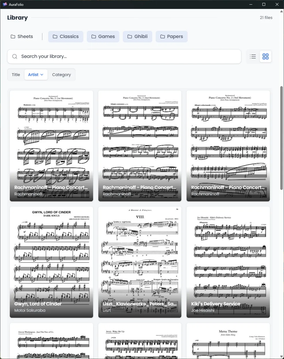 AuraFolio grid view